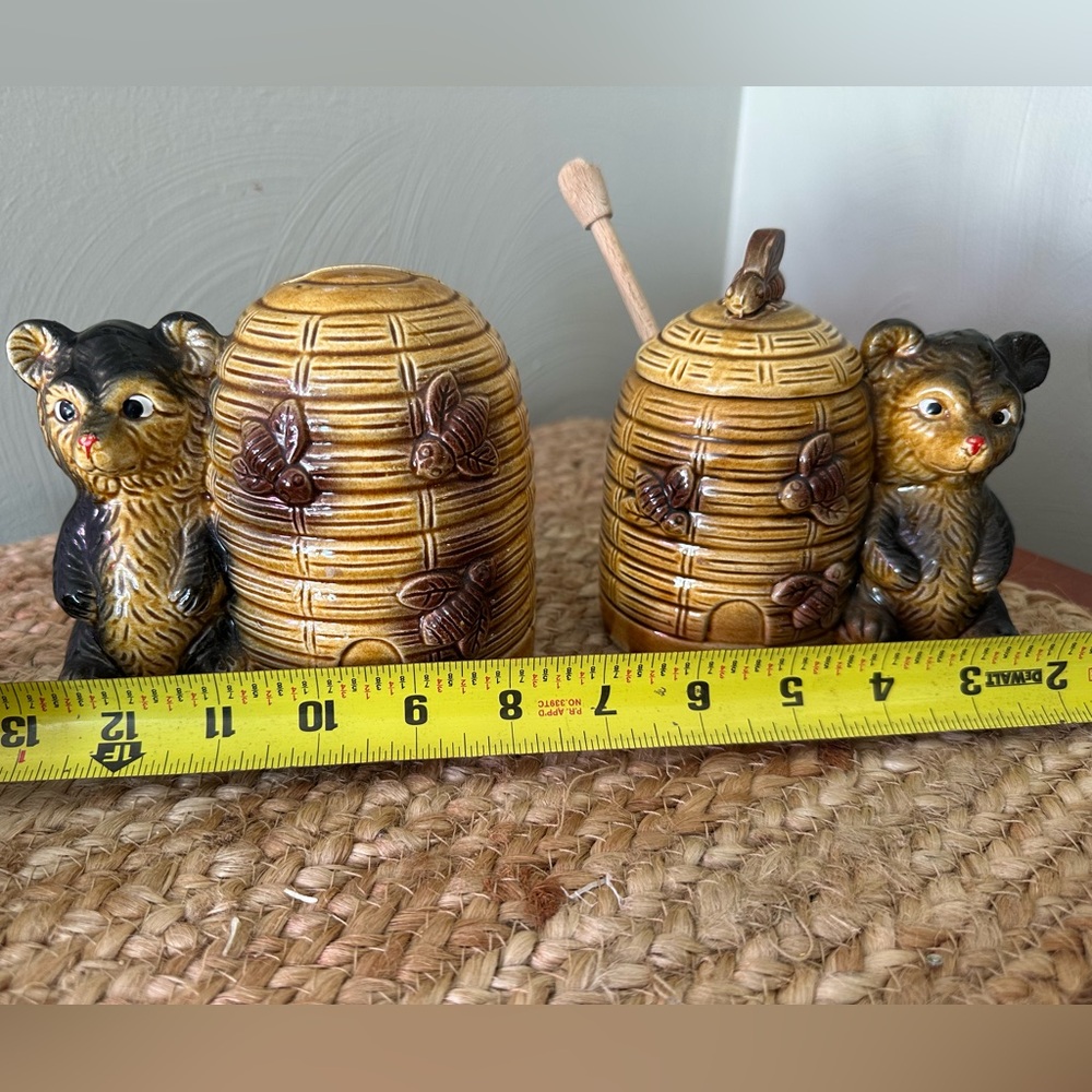 Vintage Antique Honey Bear ceramic glazed honey jar with lid and coin bank set - Picture 3 of 6